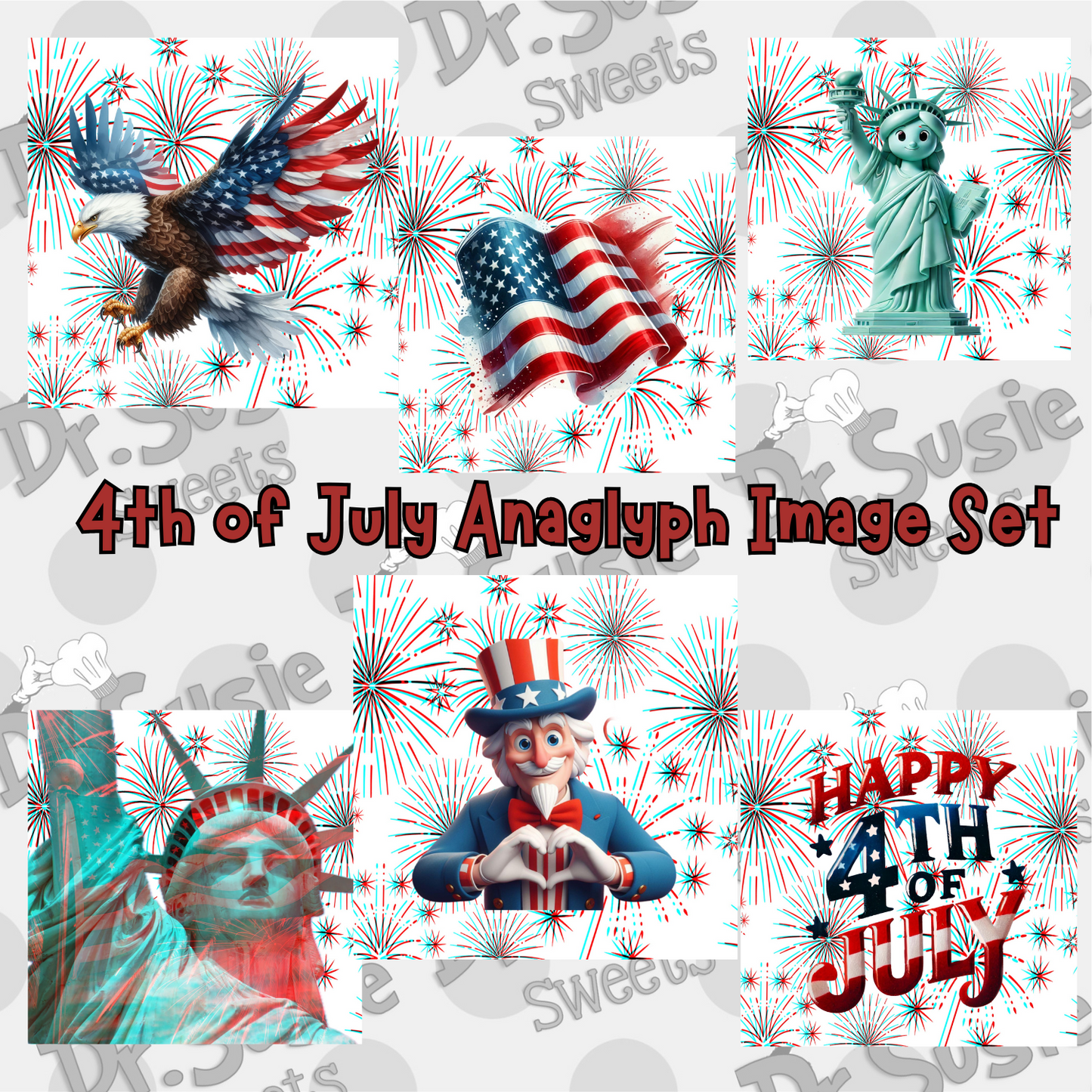 4th of July-Anaglyph Image Set-Edible Printer Digital Image