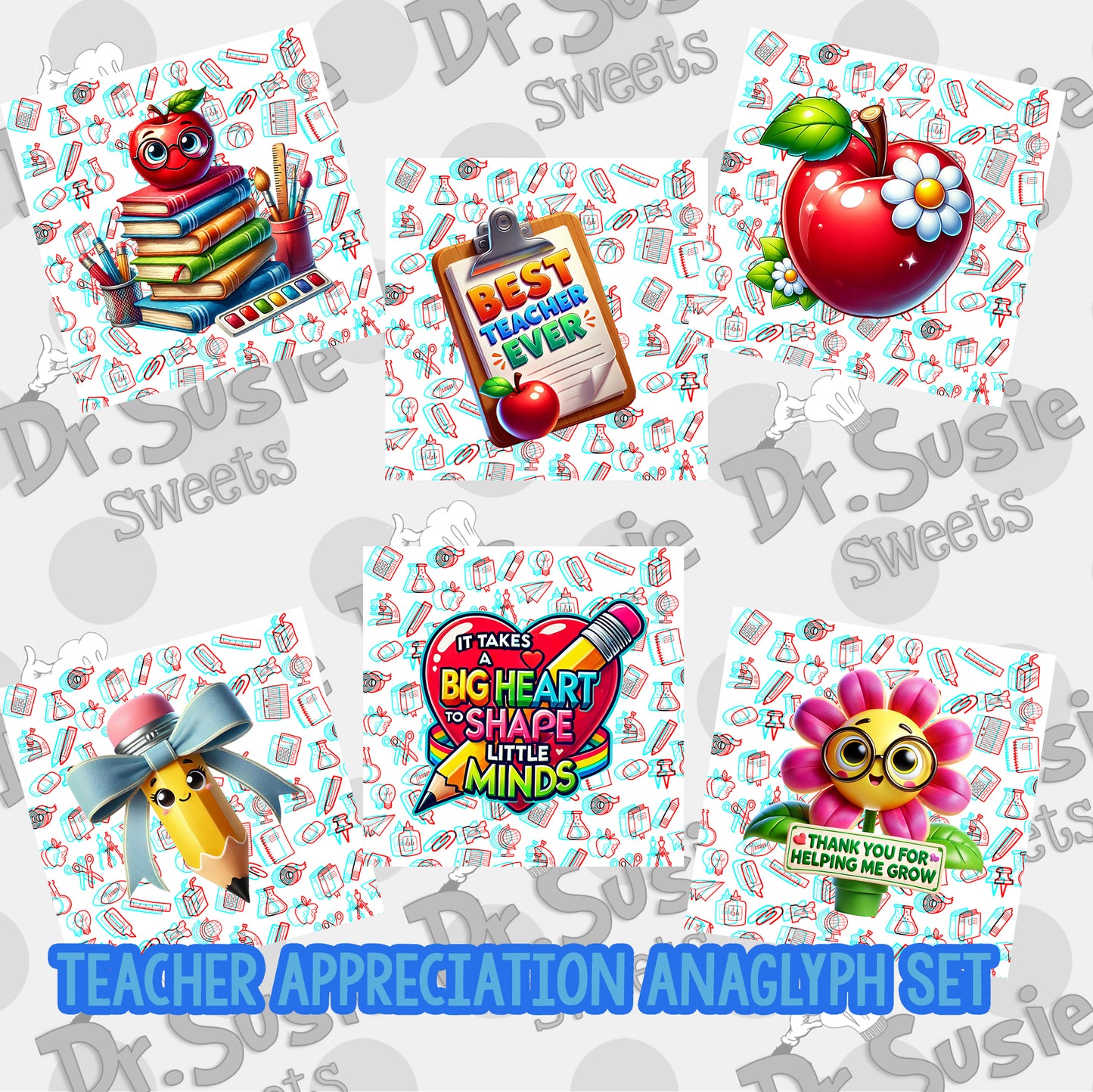 Teacher Appreciation-Anaglyph Image Set-Edible Printer Digital Image