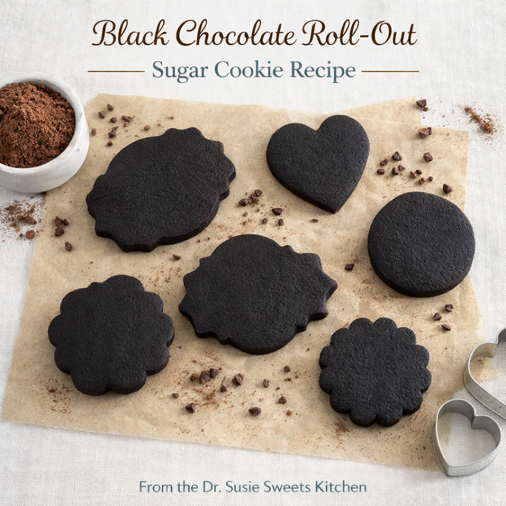 Dr. Susie Sweets Black Chocolate Roll Out Sugar Cookie Recipe