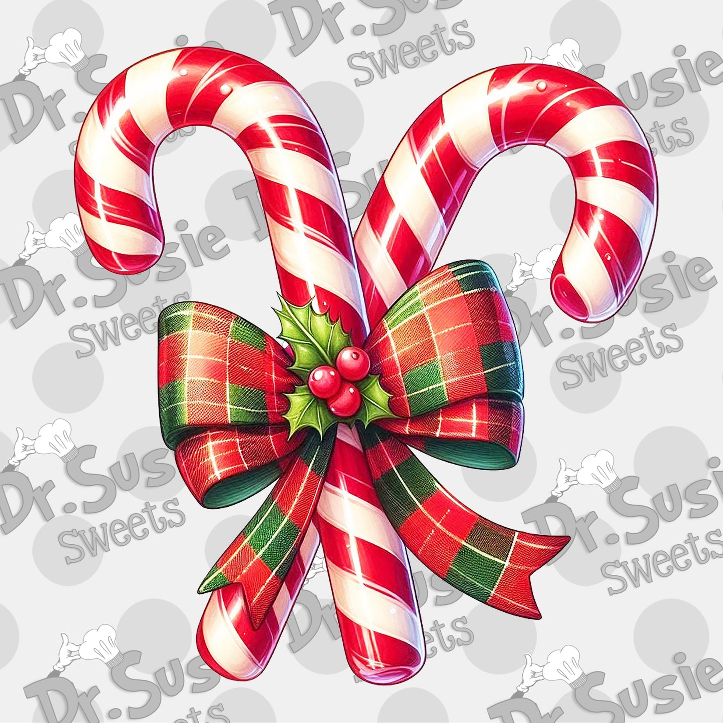 Candy Canes with Red Bow-Edible Printer Digital Image