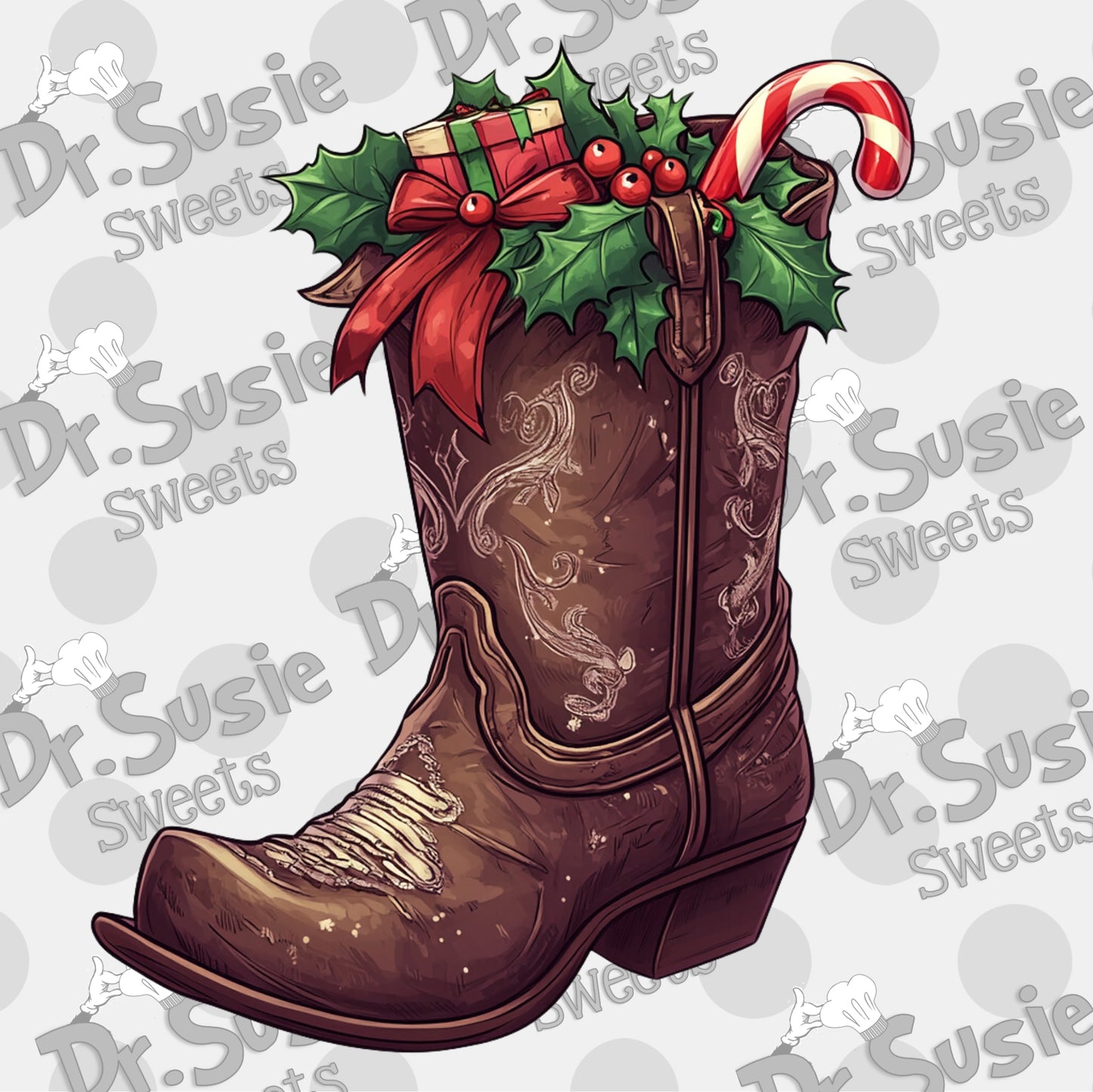 Christmas Cowboy Boots-Edible Printer Digital Image