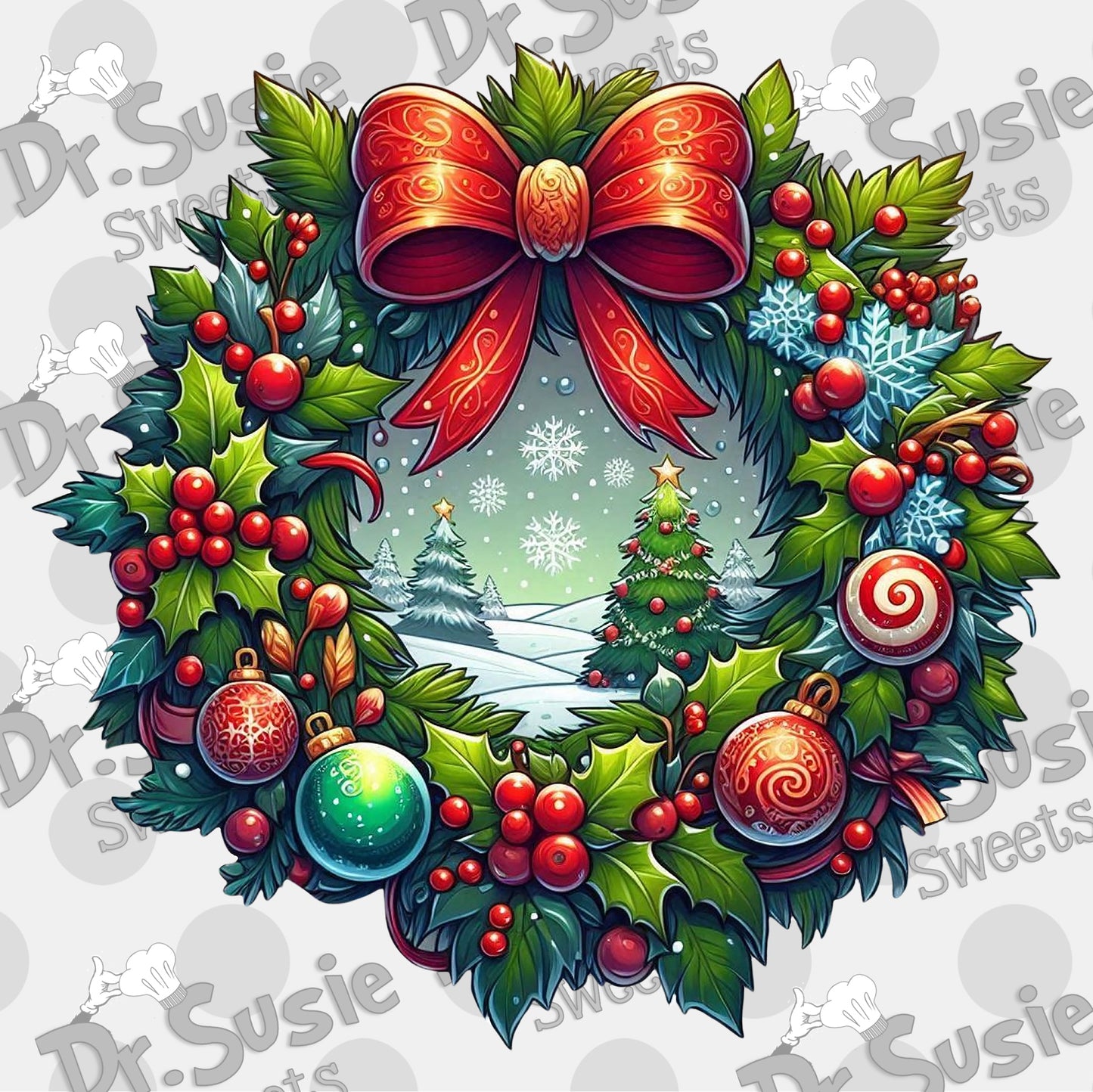 Christmas Wreath-Edible Printer Digital Image