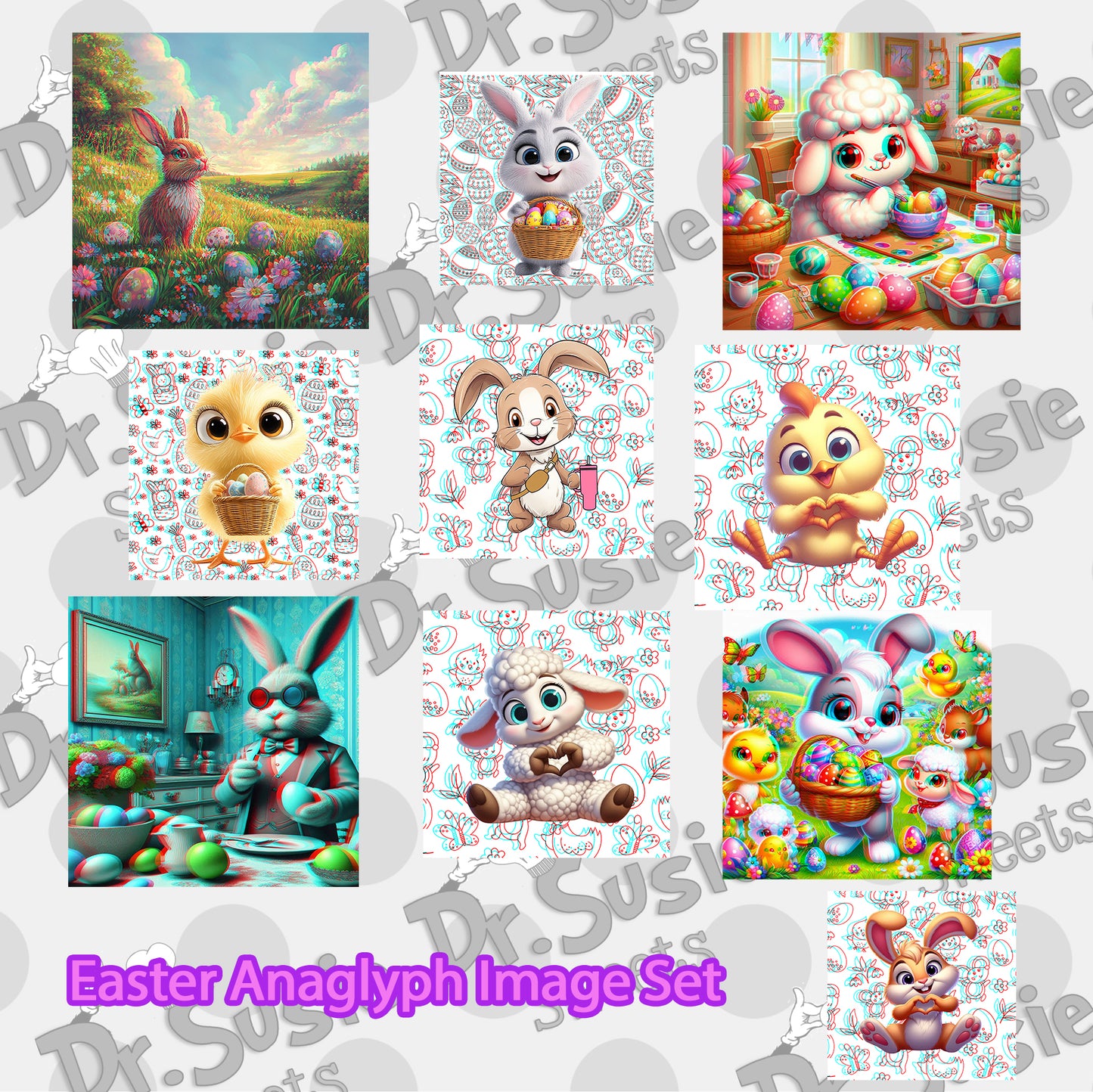 Easter-Anaglyph Image Set-Edible Printer Digital Image
