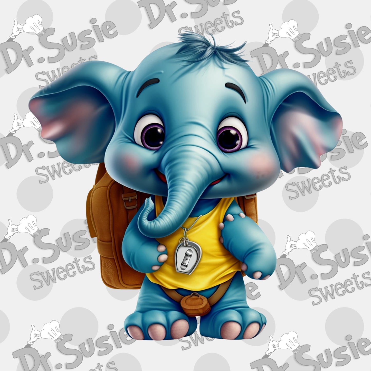 Elephant w Backpack-Edible Printer Digital Image