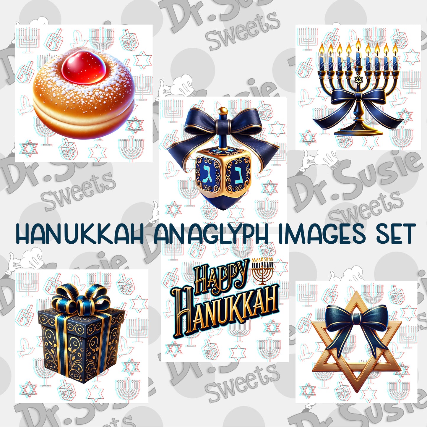 Hanukkah-Anaglyph Image Set-Edible Printer Digital Image