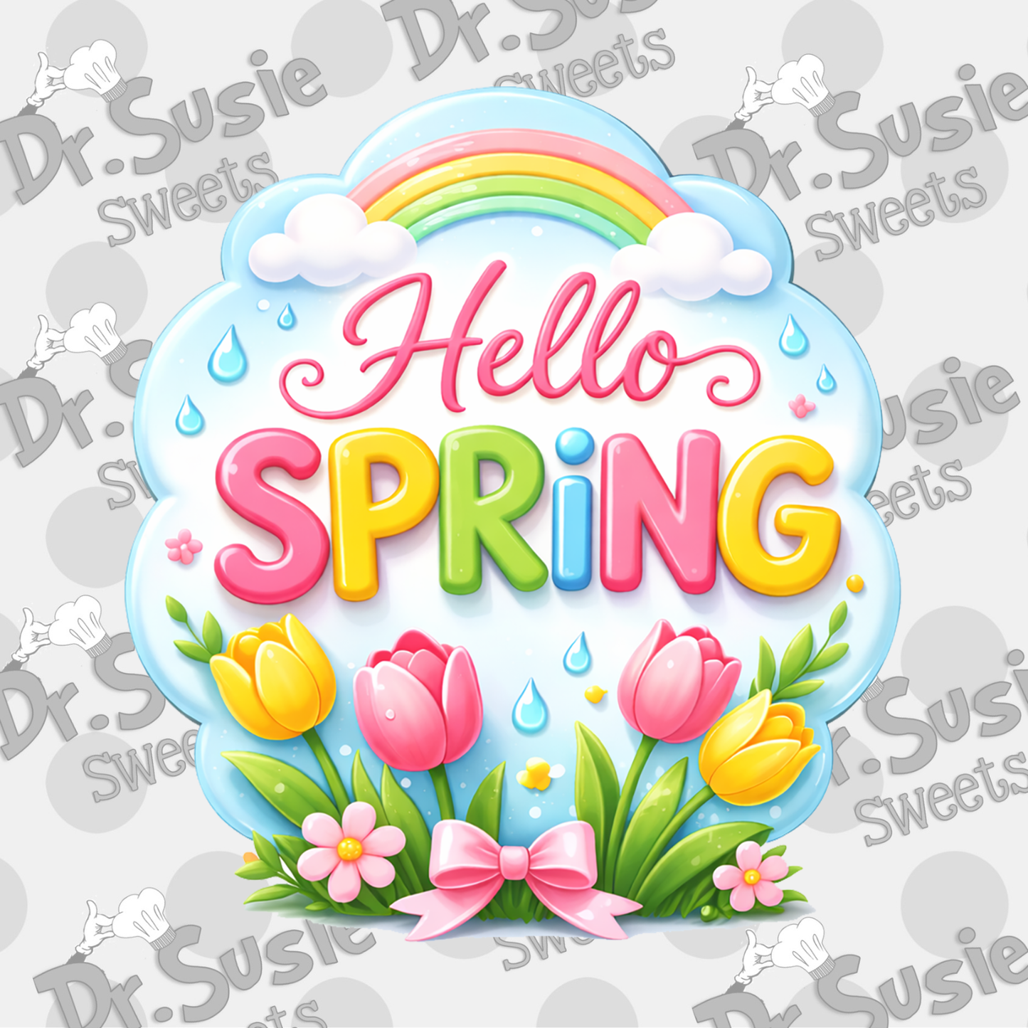 Hello Spring Plaque-Edible Printer Digital Image