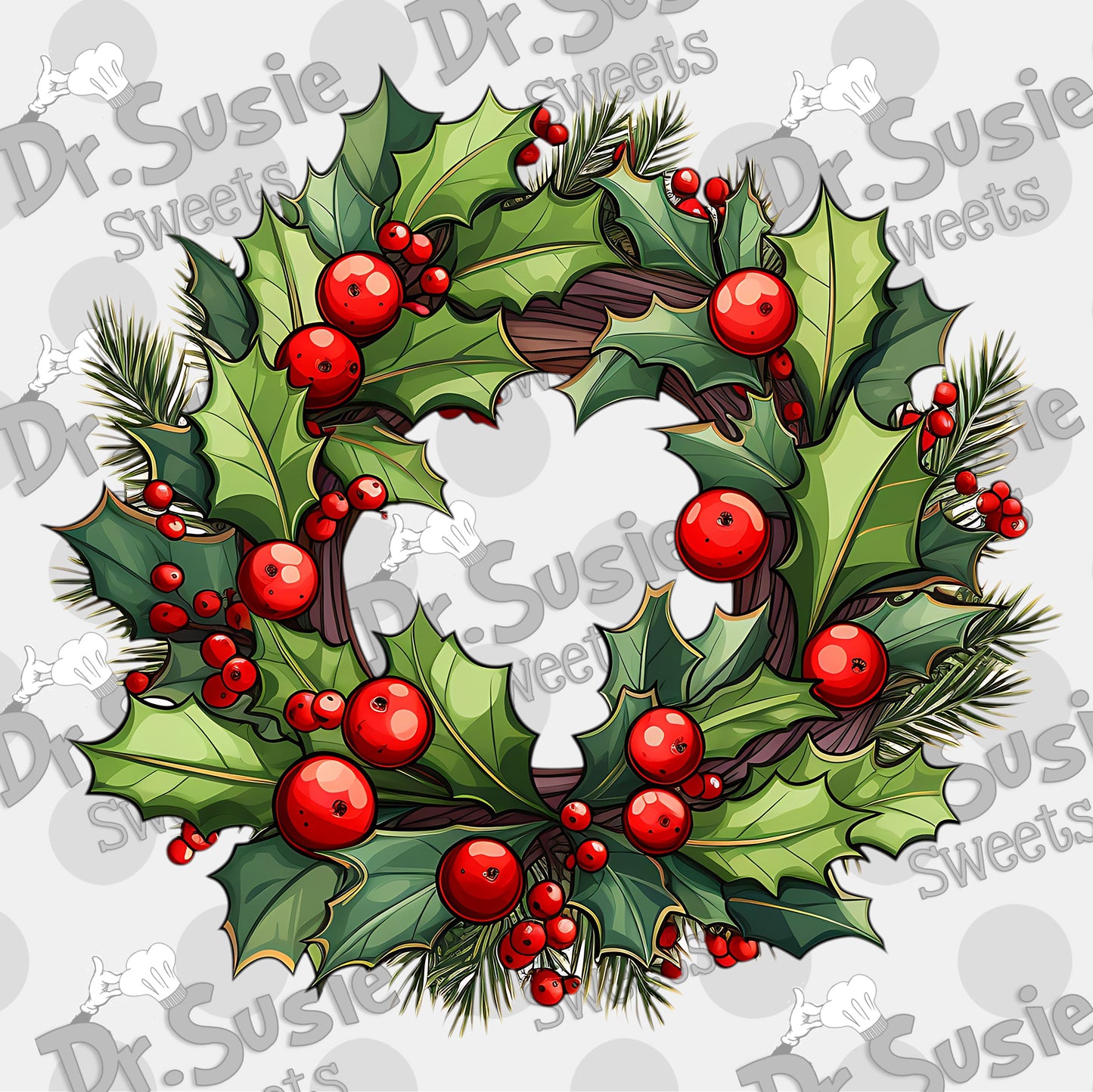 Holly Wreath-Edible Printer Digital Image