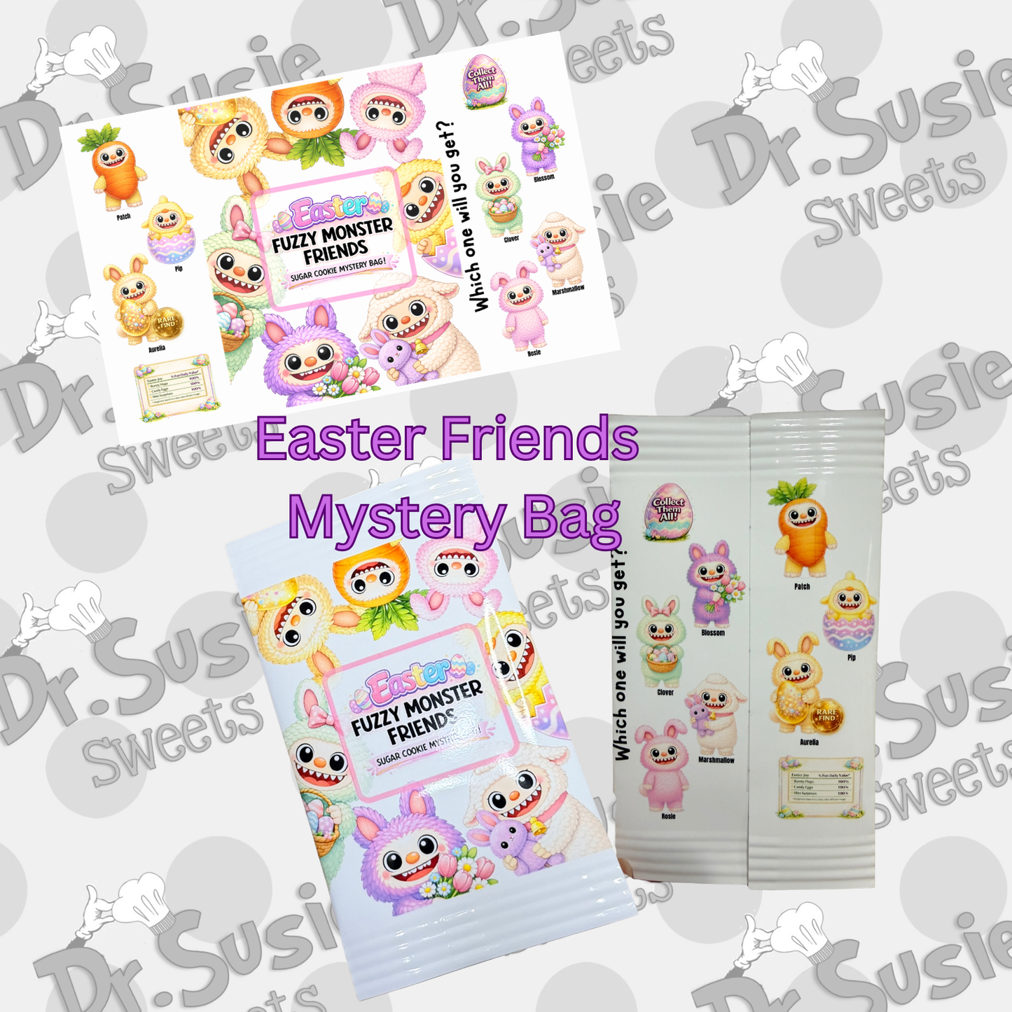 Easter Friends Fuzzy Monsters-Mystery Bag-PDF Template and Tutorial