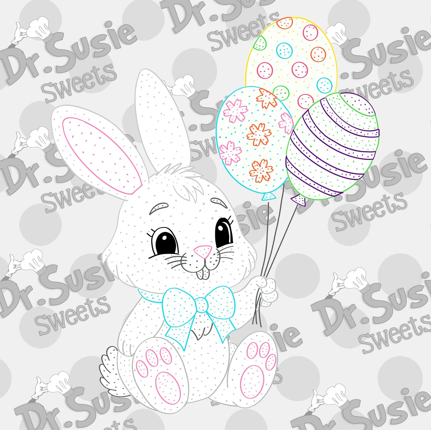 Paint By Dots Bunny with Balloons -Edible Printer Digital Image