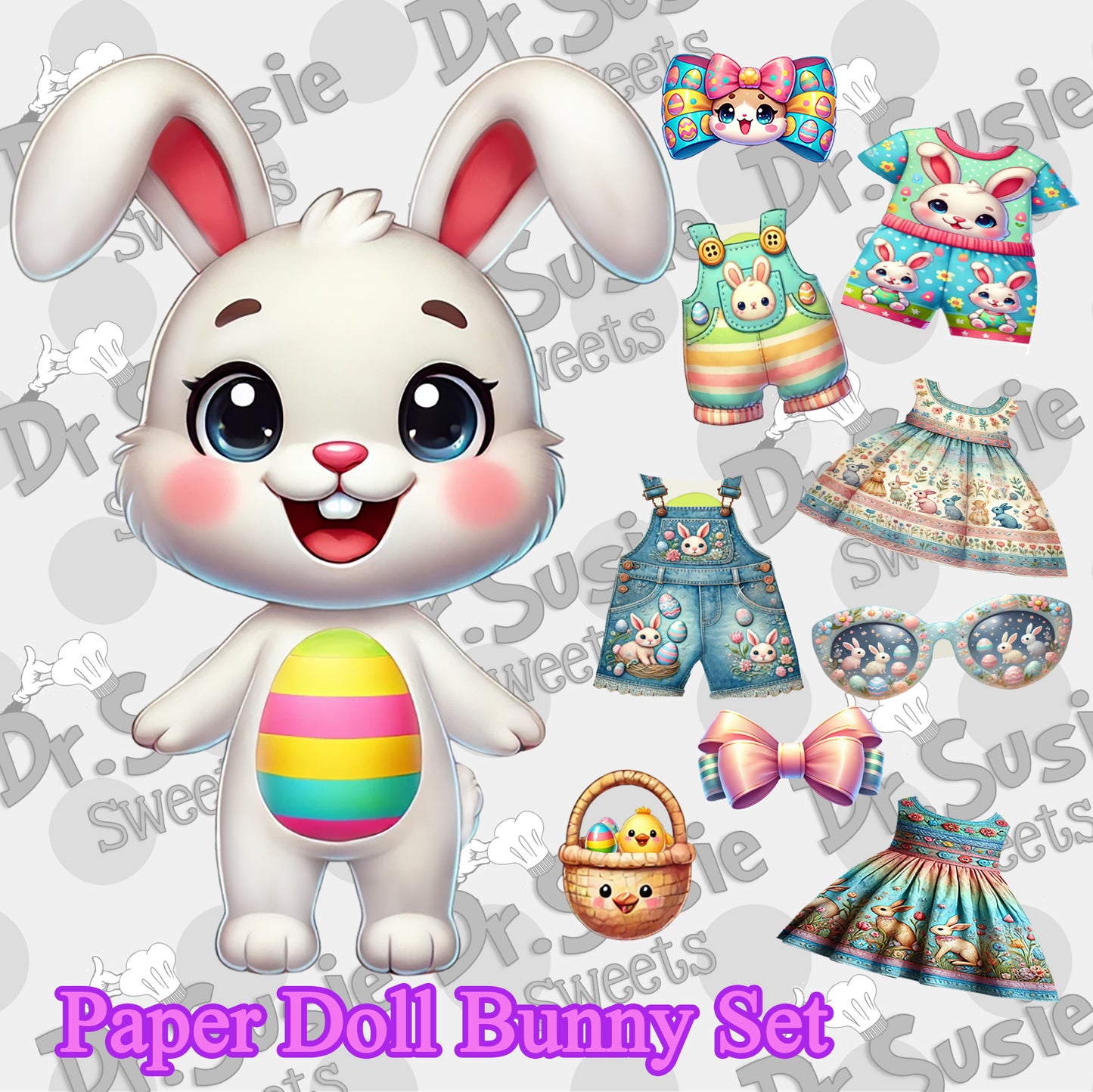 Paper Doll Bunny Set-Edible Printer Digital Image