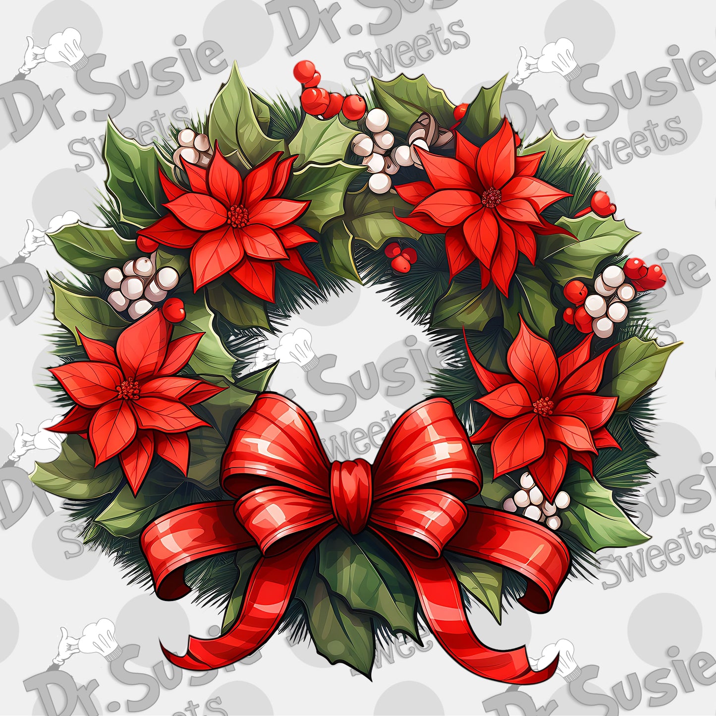 Poinsettia Wreath-Edible Printer Digital Image