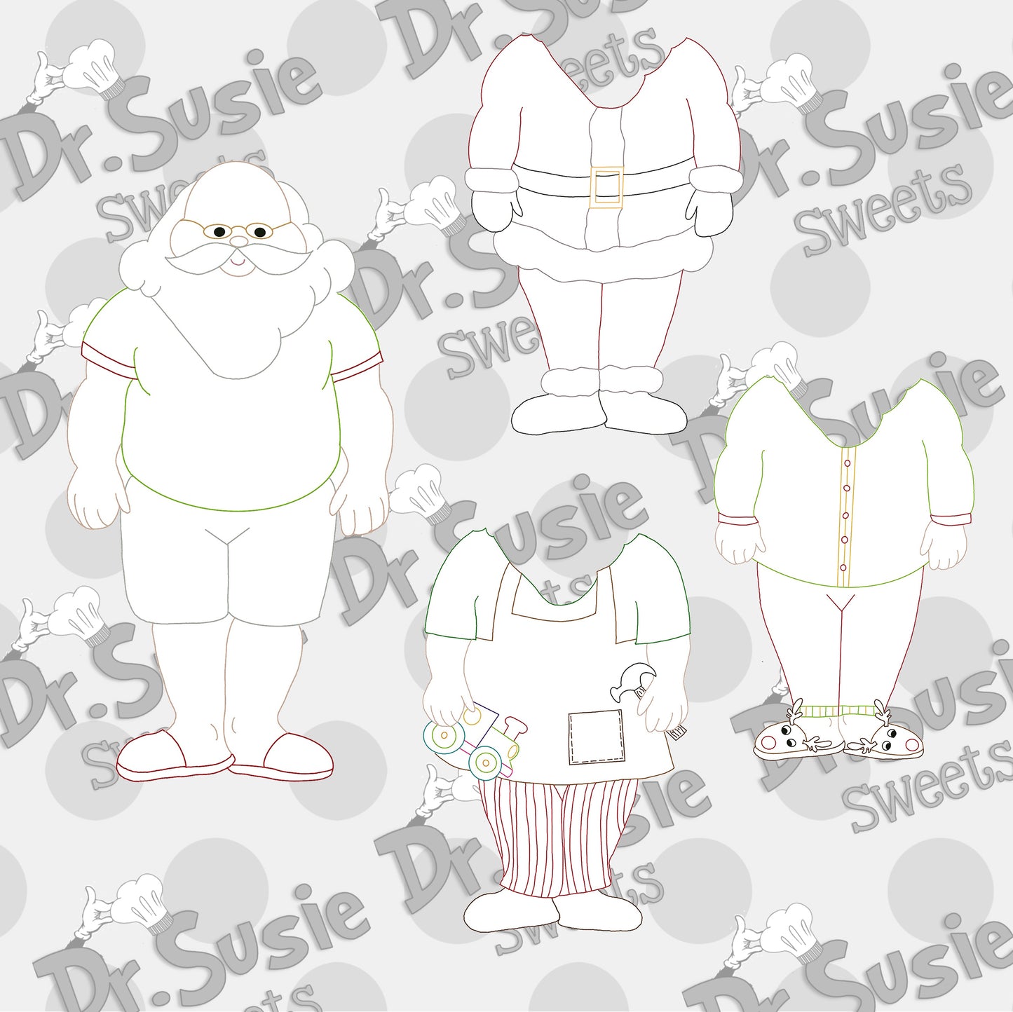 Santa Paper Doll PYO Images and Digital Paper-Edible Printer Digital Image