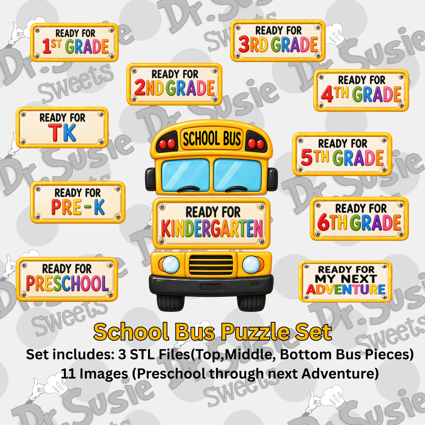 School Bus Puzzle Set-3 STL Files & 11 Digital Images