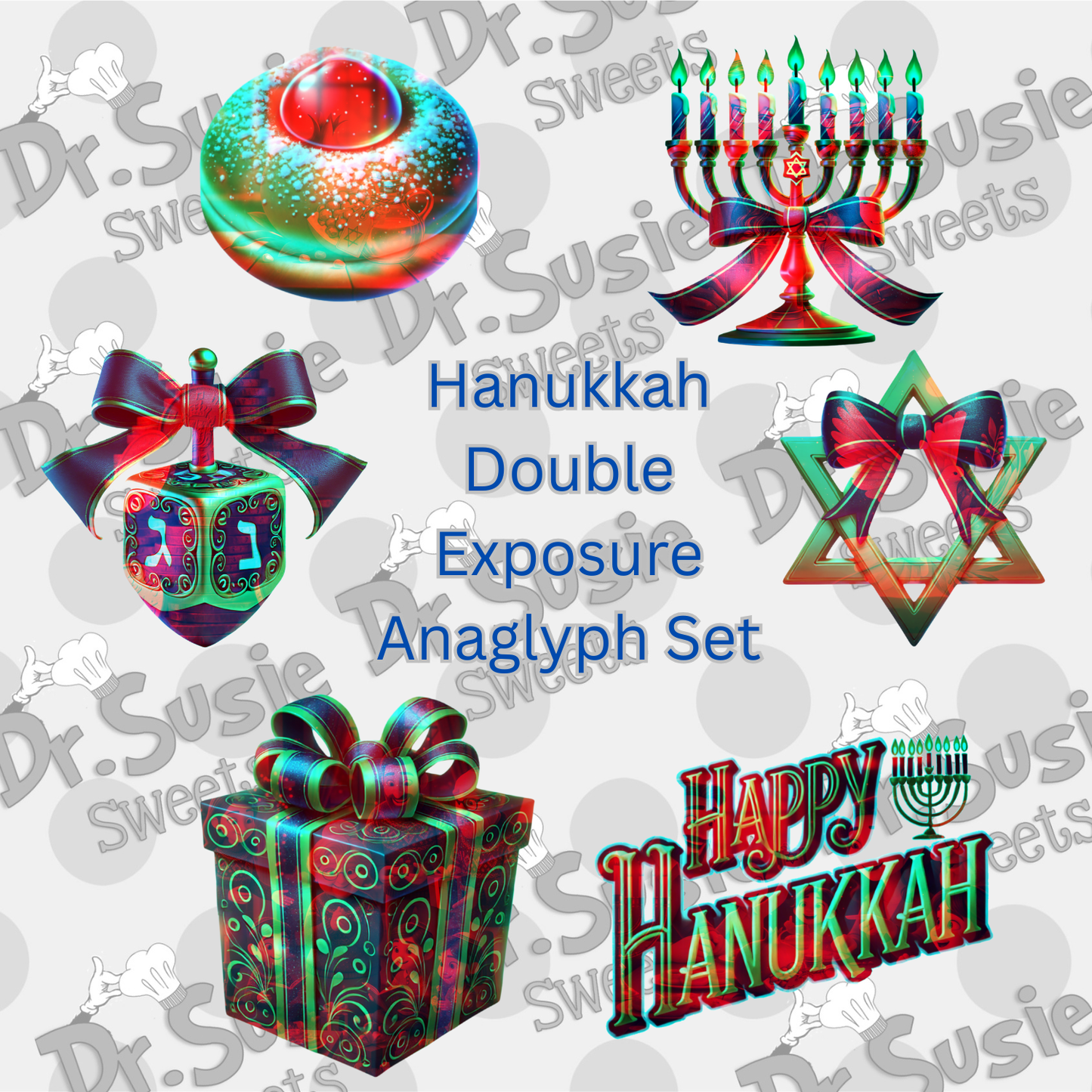 Hanukkah Double Exposure Anaglyph Image Set-Edible Printer Digital Image