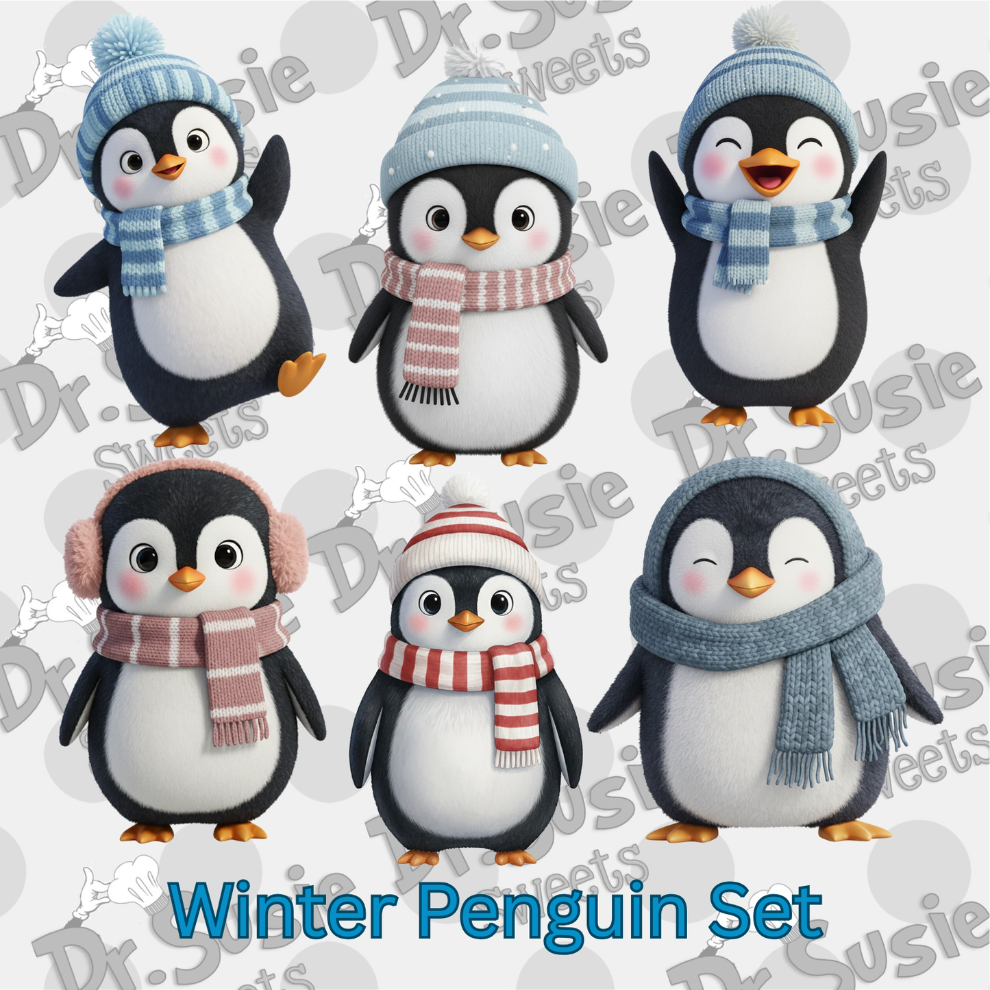 Six Winter Penguins-Edible Printer Digital Image