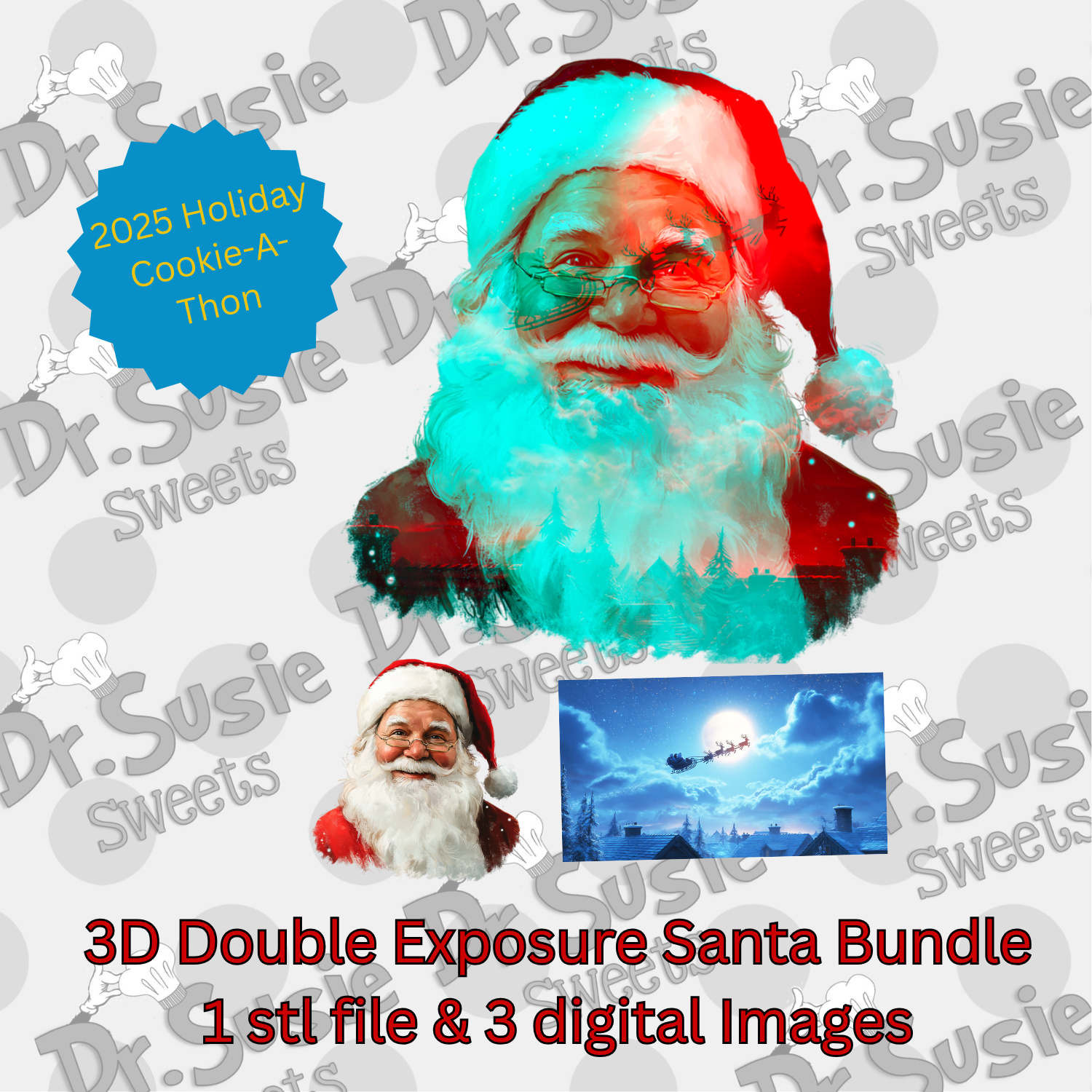 3D Santa Double Exposure Bundle-STL Files & Edible Printer Digital Ima ...