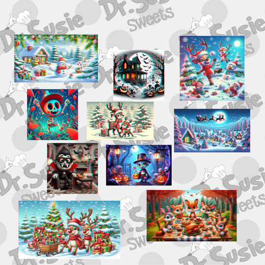 Anaglyph Holiday Assortment Image Set 2-Edible Printer Digital Image