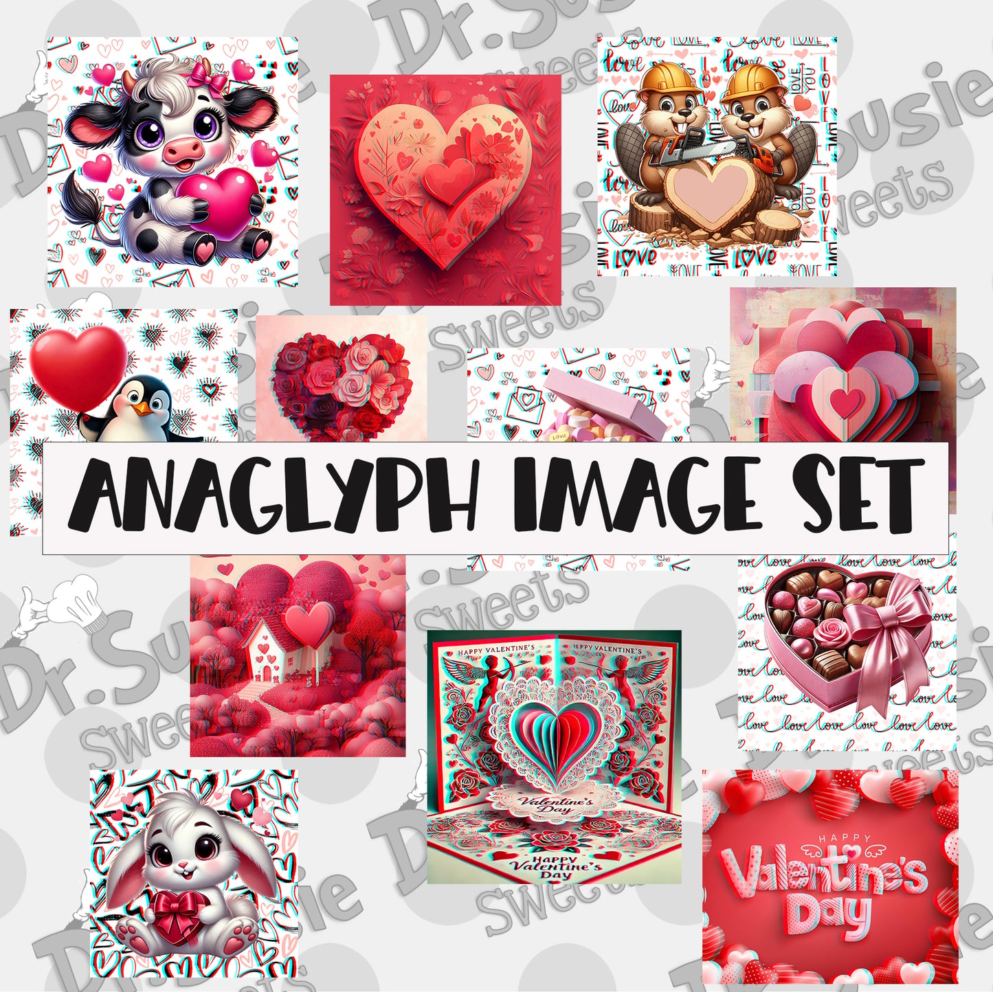 Valentine-Anaglyph Image Set-Edible Printer Digital Image