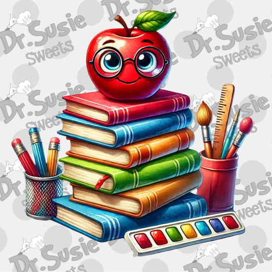 Apple Book Stack-Edible Printer Digital Image