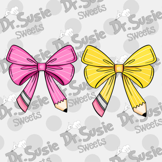 Pink and Yellow Bow Pencil-Edible Printer Digital Image