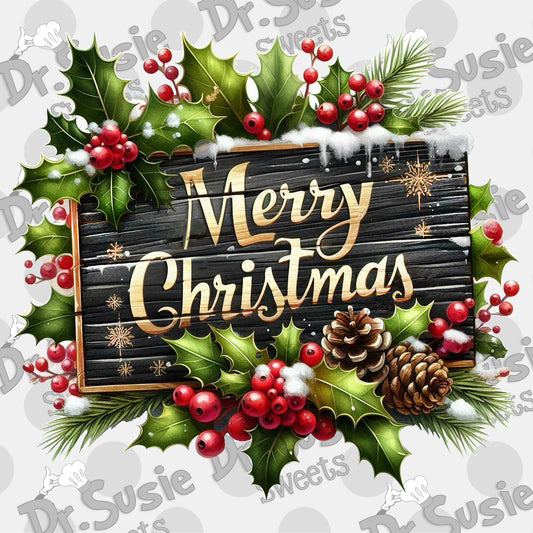 Merry Christmas Plaque-Edible Printer Digital Image