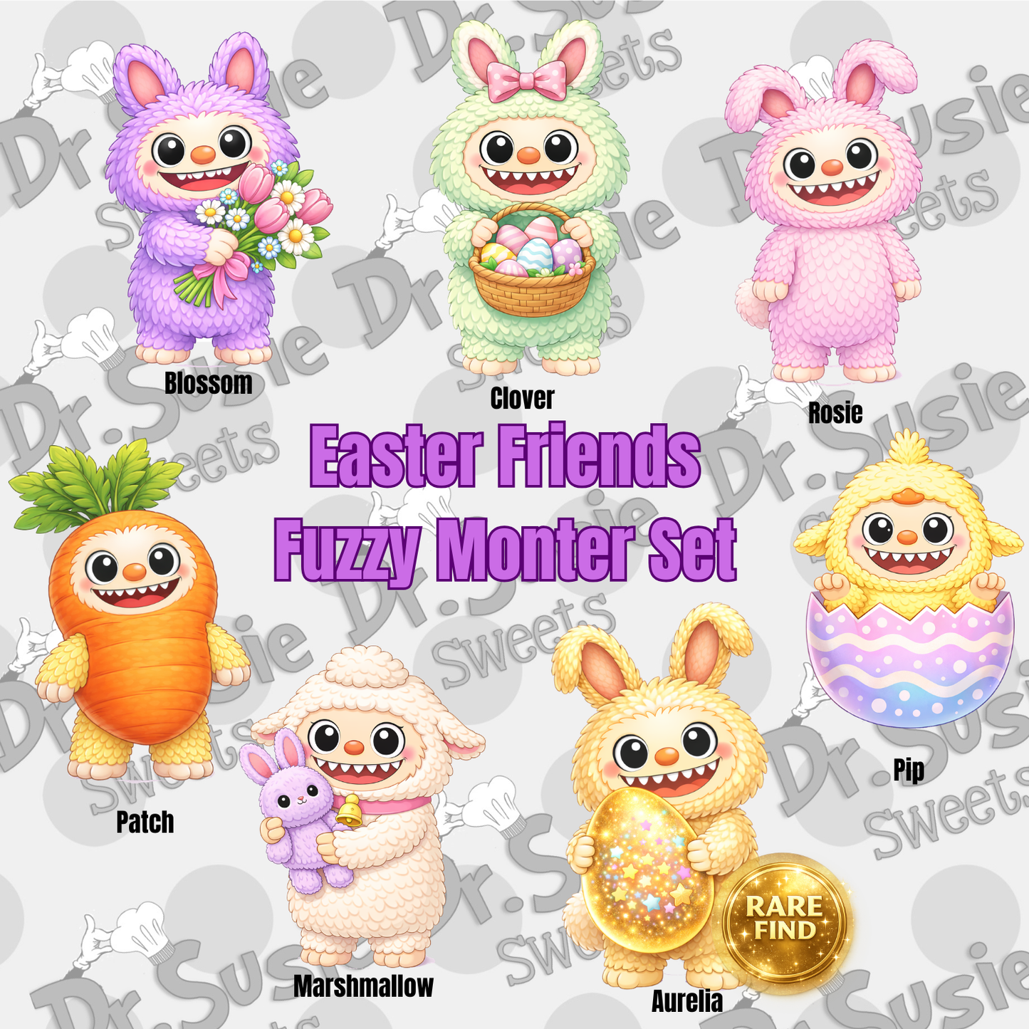 Easter Friends Fuzzy Monsters Set-Edible Printer Digital Image