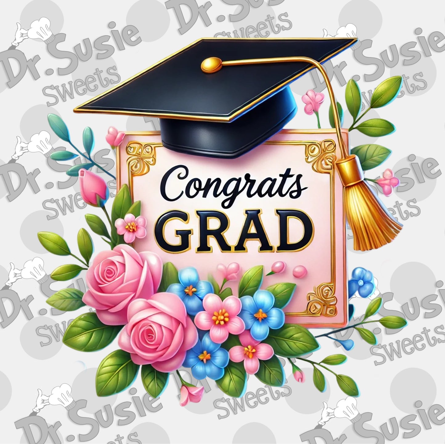 Floral Congrats Grad Plaque-Edible Printer Digital Image