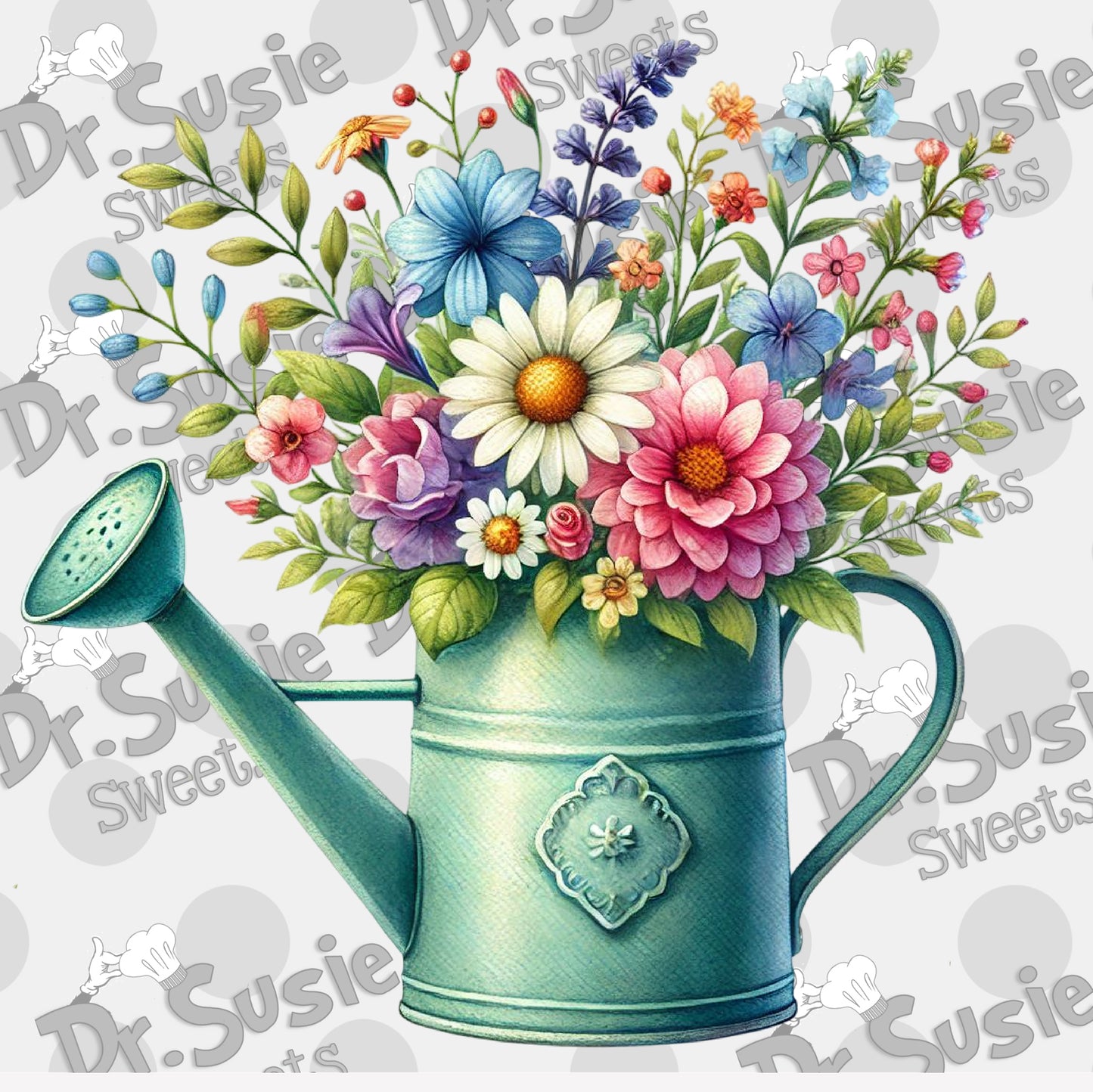 Floral Watering Can-Edible Printer Digital Image