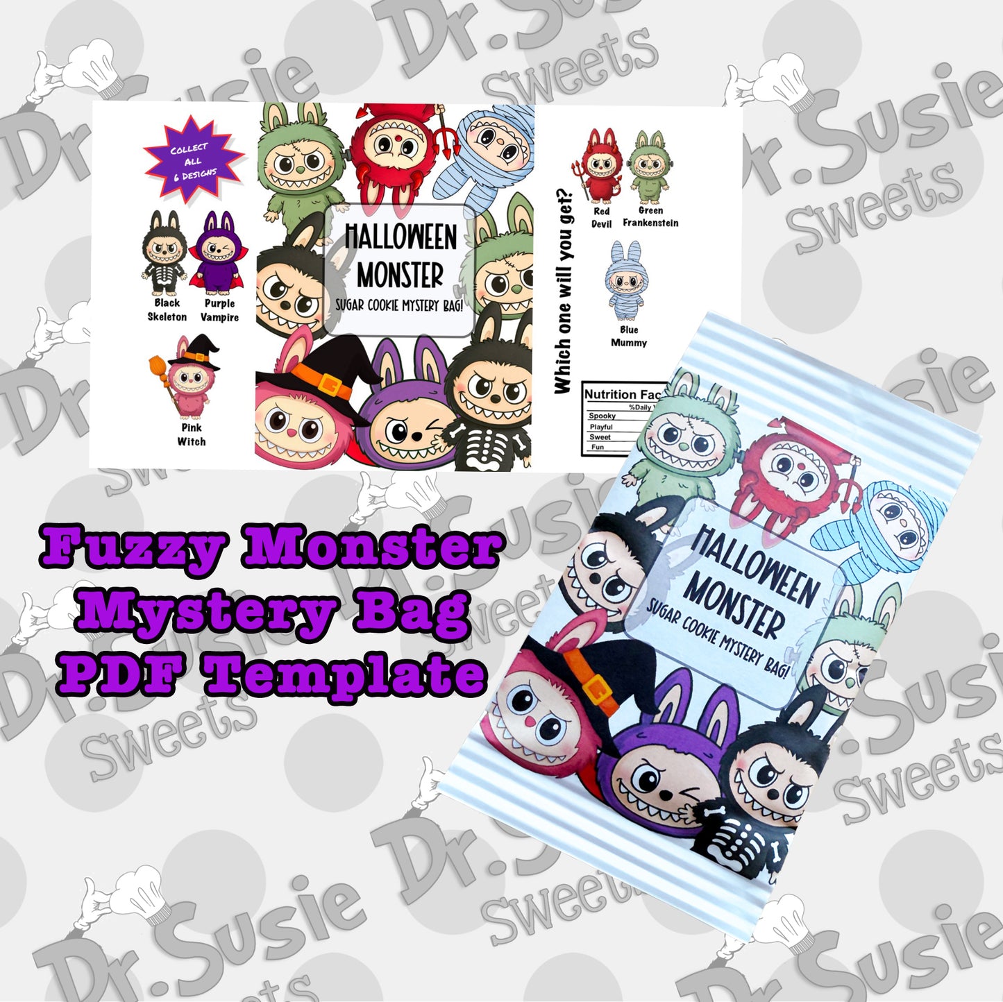 Fuzzy Halloween Monsters-Mystery Bag-PDF Template Set