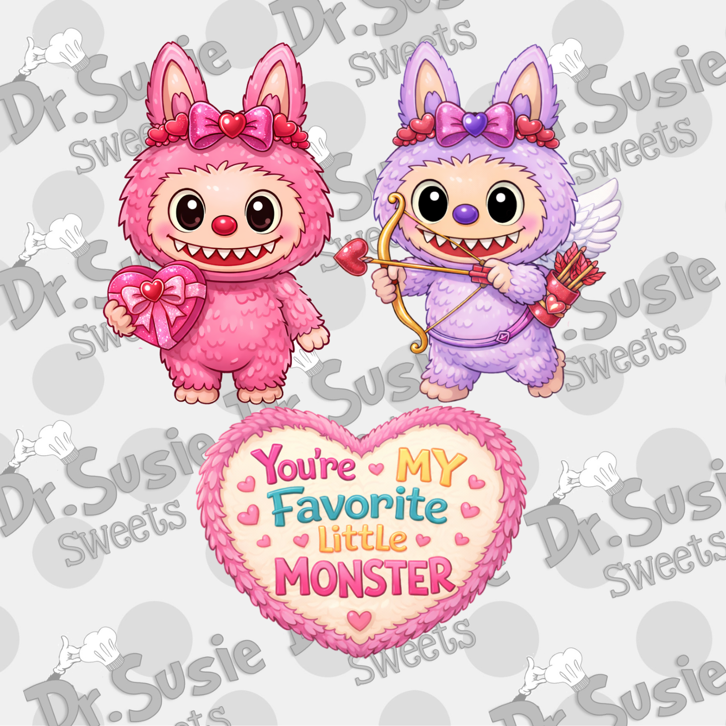 Valentine Fuzzy Monster Valentine Set-STL