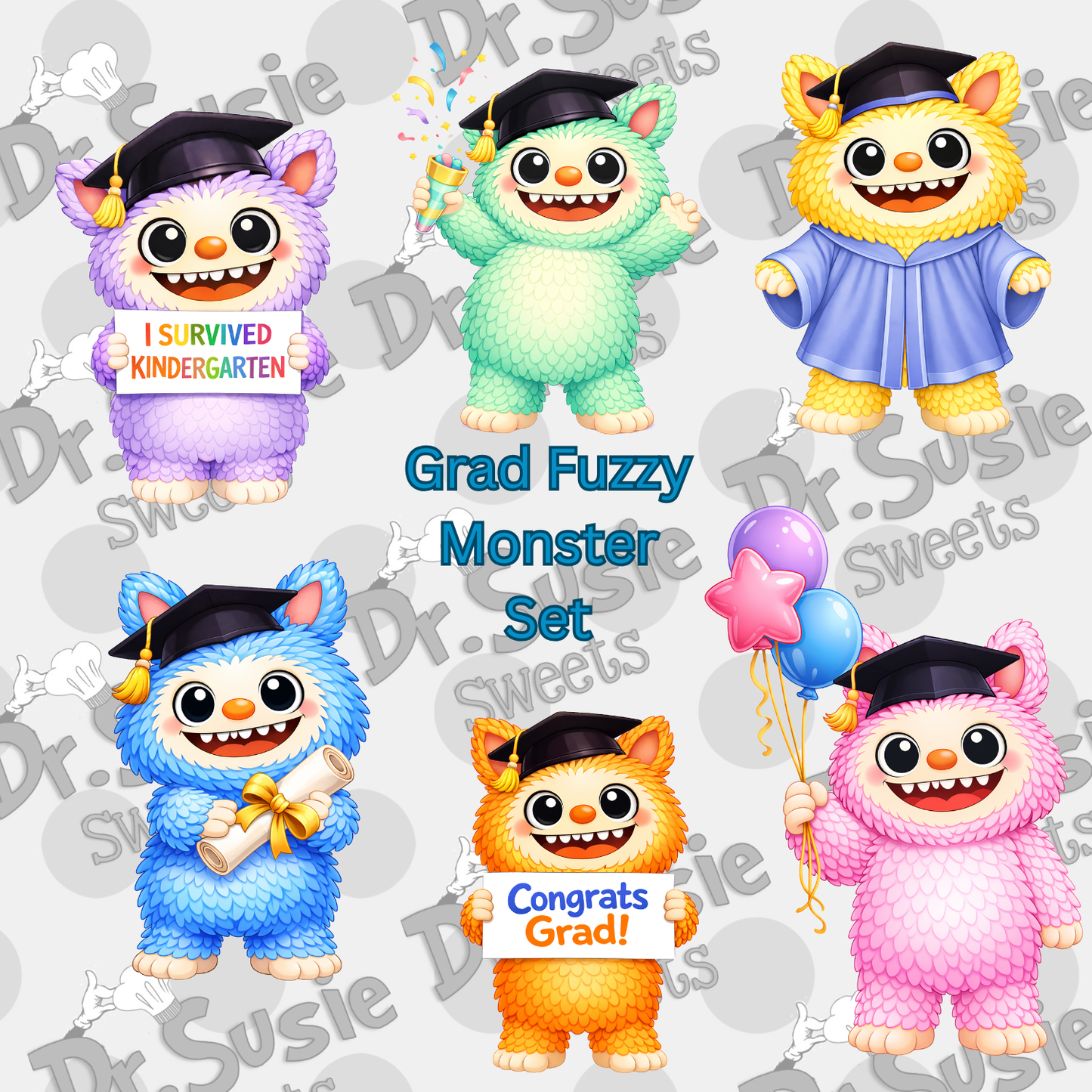 Grad Fuzzy Monsters-Edible Printer Digital Image