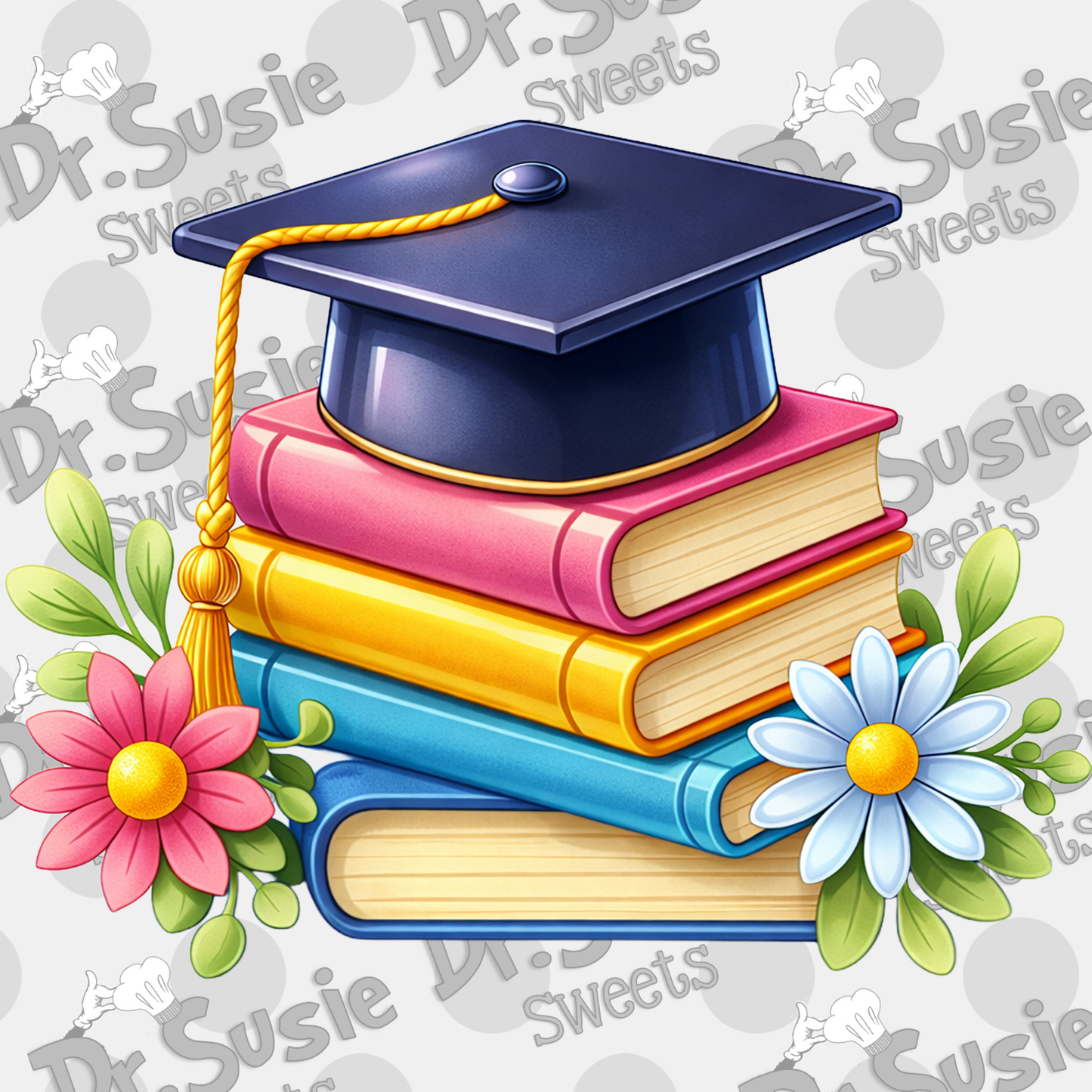 Grad books with flowers-Edible Printer Digital Image