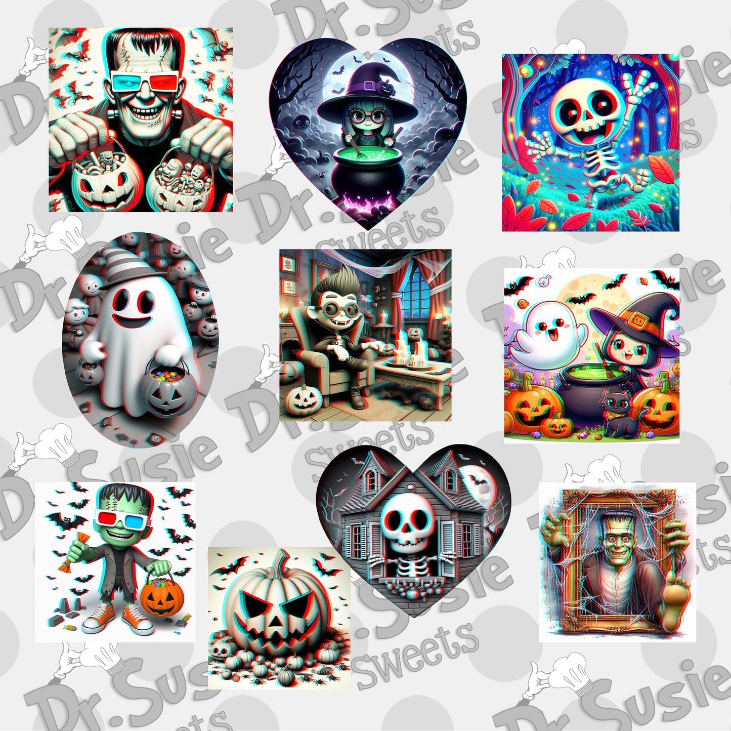 Halloween Set 2-Anaglyph Image Set-Edible Printer Digital Image