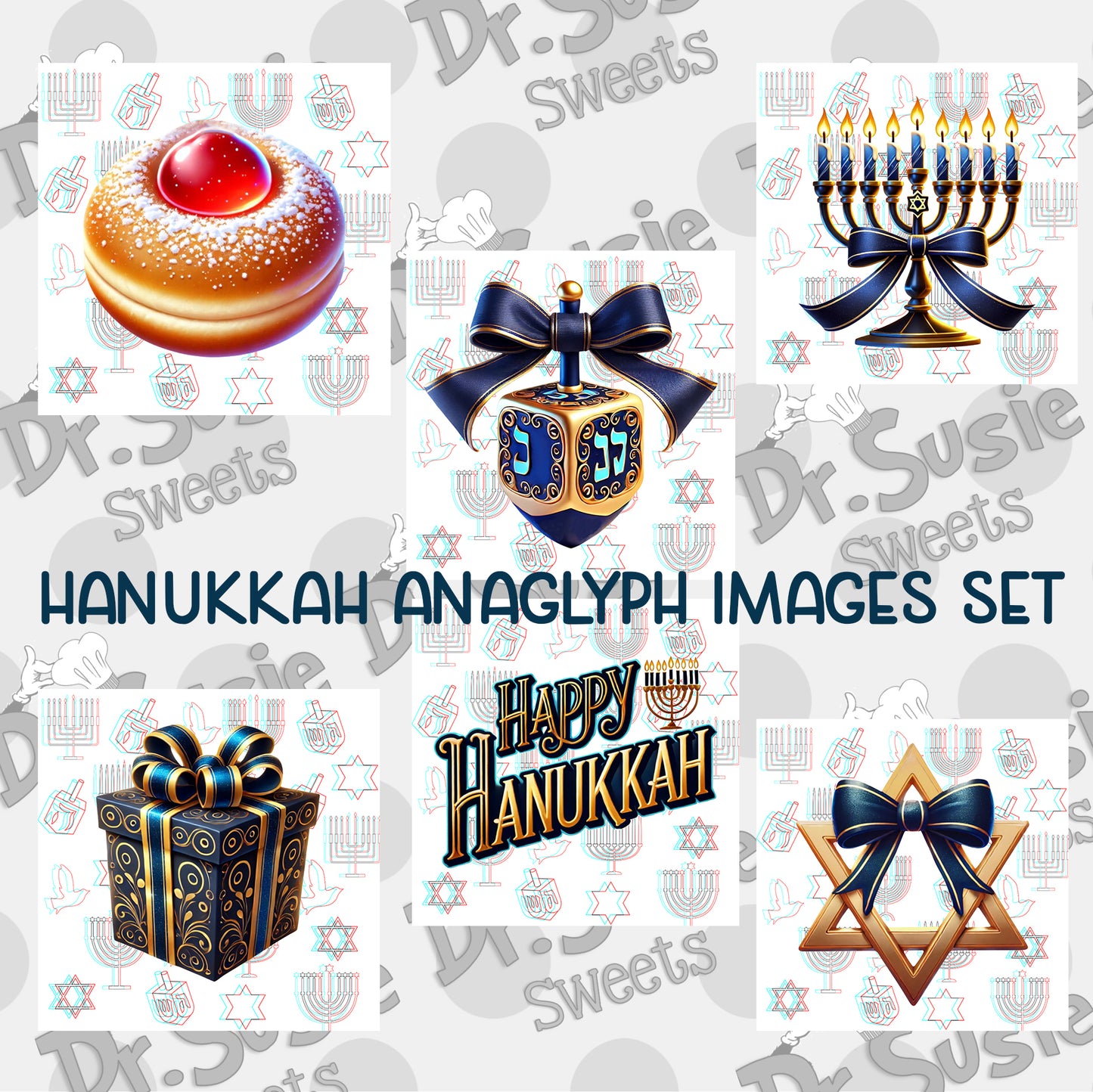 Hanukkah-Anaglyph Image Set-Edible Printer Digital Image