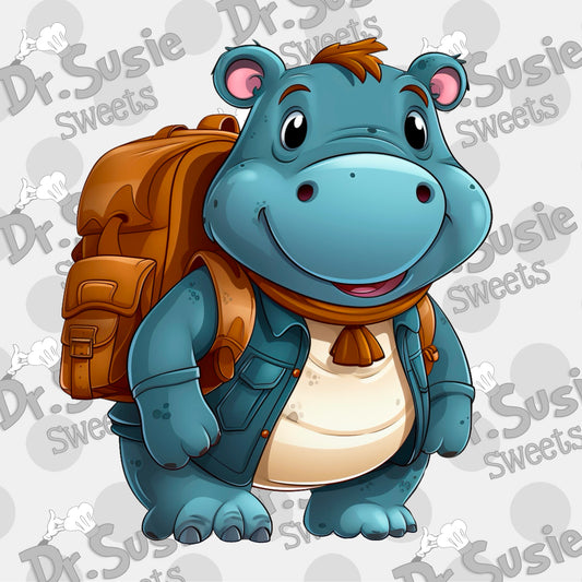 Hippo with Backpack-Edible Printer Digital Image