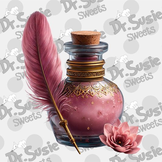 Ink Bottle and Quill-Edible Printer Digital Image