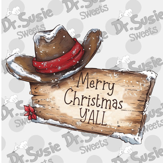 Merry Christmas Y'All Sign-Edible Printer Digital Image