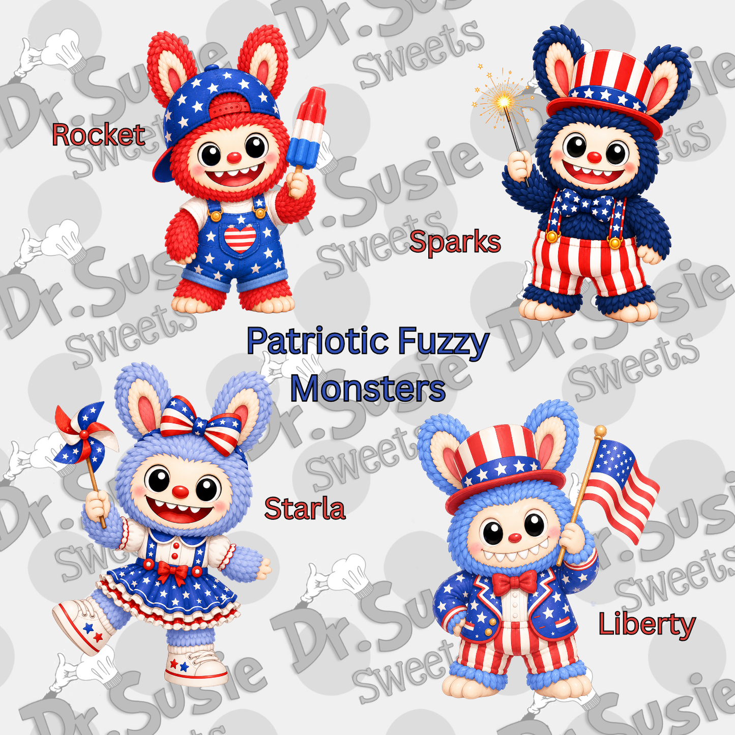 Patriotic Fuzzy Monsters-STL