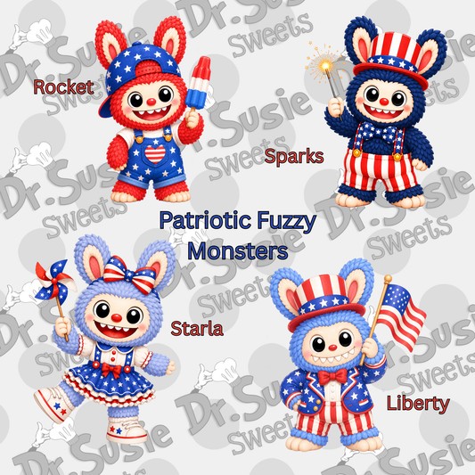 Patriotic Fuzzy Monsters-Edible Printer Digital Image