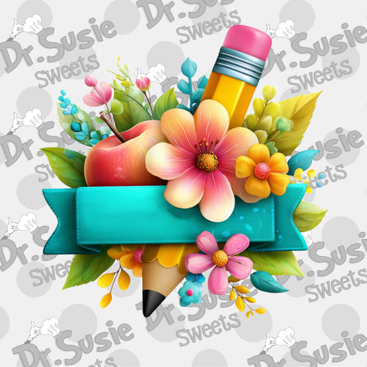 Pencil Apple Flower Plaque-Edible Printer Digital Image