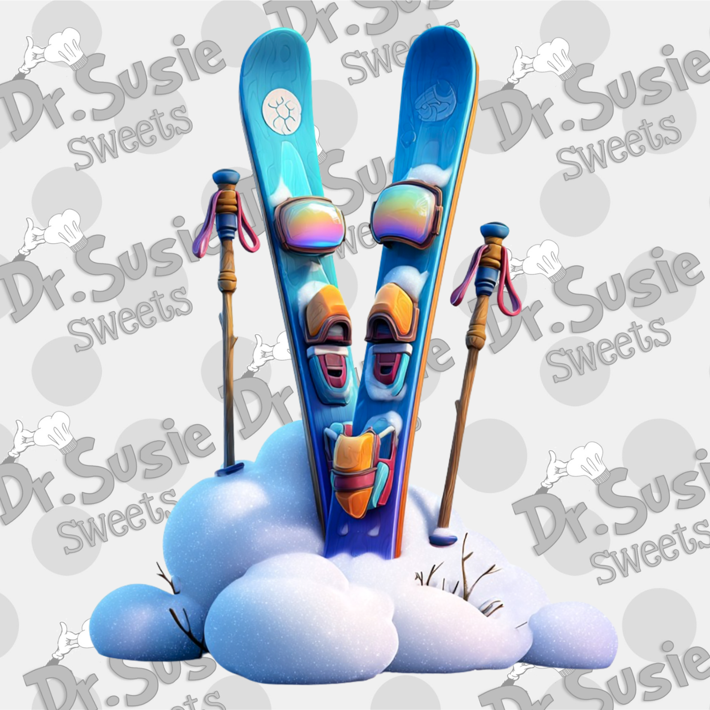 Skis in Snow-Edible Printer Digital Image