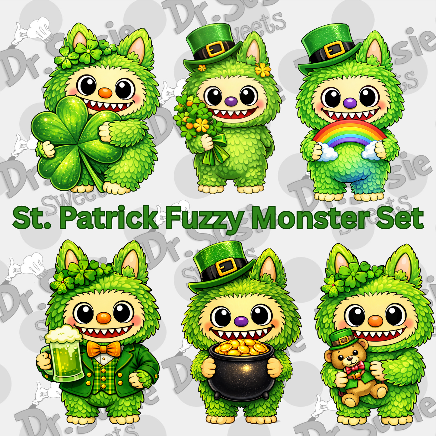 St Patrick Fuzzy Monsters-Edible Printer Digital Image