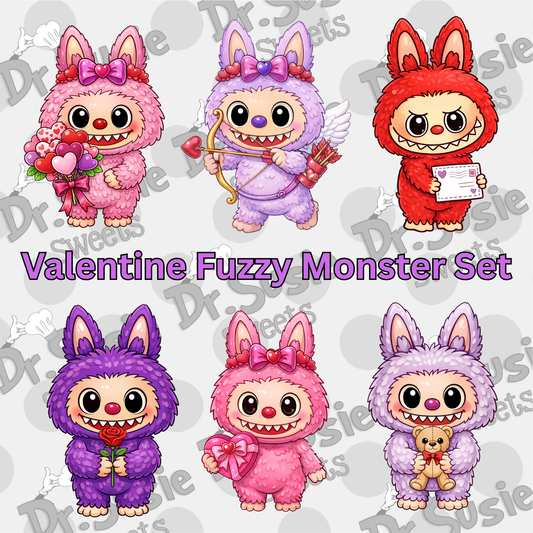 Valentine Fuzzy Monsters-Edible Printer Digital Image