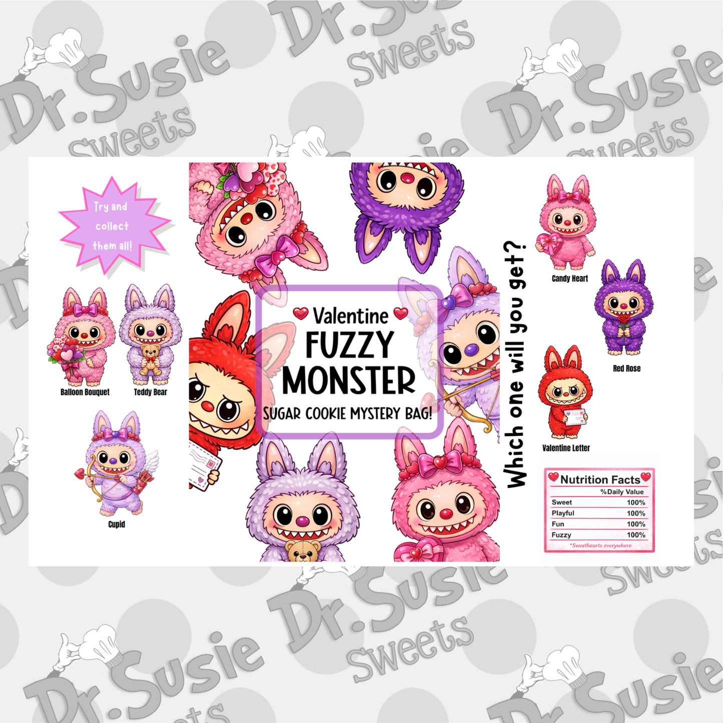 Valentine Fuzzy Monsters-Mystery Bag-PDF Template and Tutorial
