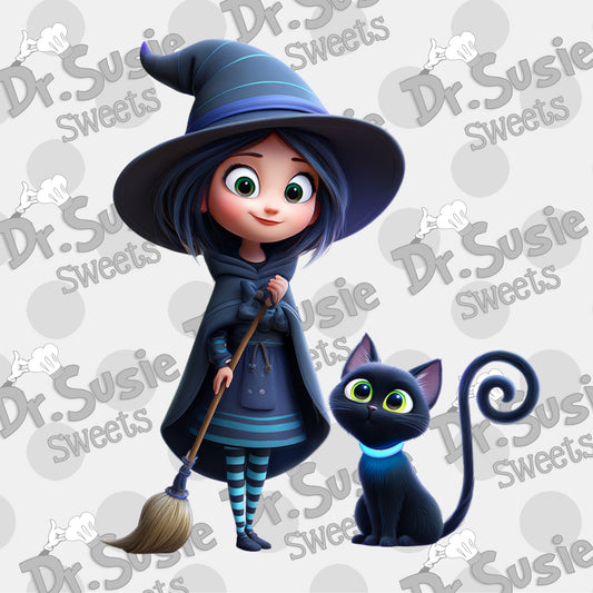 Witch and Cat-Edible Printer Digital Image